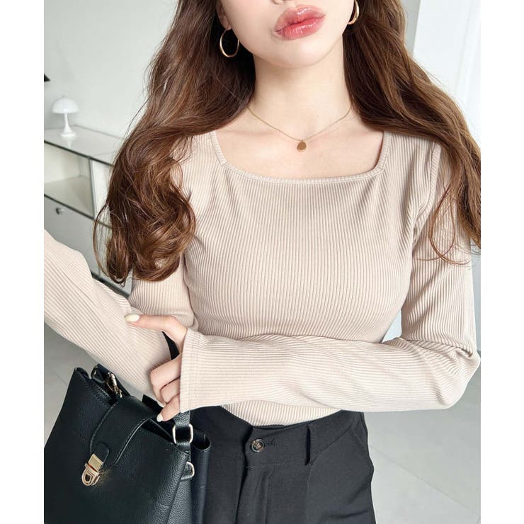 デコルテスクエアネック長袖リブトップス | moment+ | 詳細画像25 