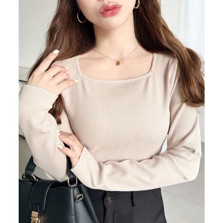 デコルテスクエアネック長袖リブトップス | moment+ | 詳細画像26 