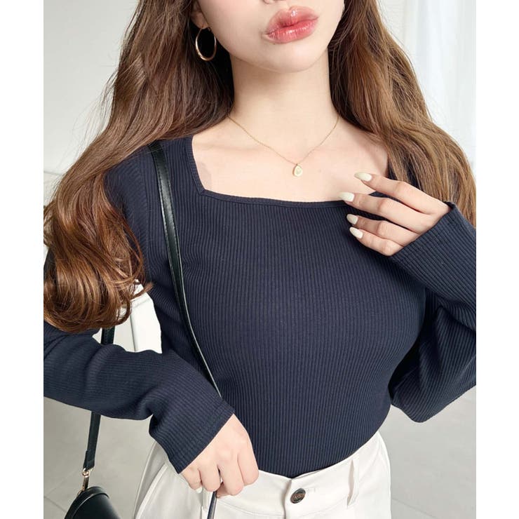 デコルテスクエアネック長袖リブトップス | moment+ | 詳細画像28 