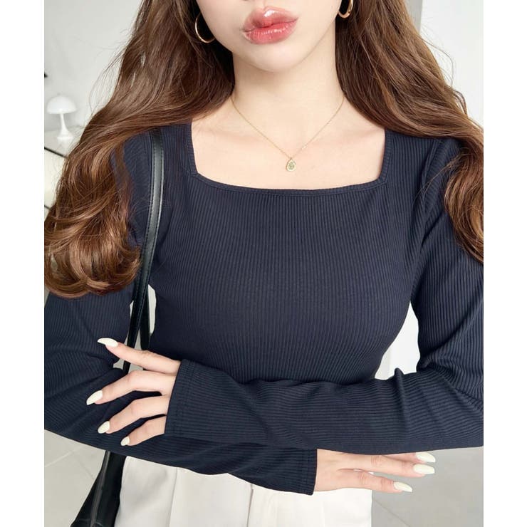 デコルテスクエアネック長袖リブトップス | moment+ | 詳細画像29 