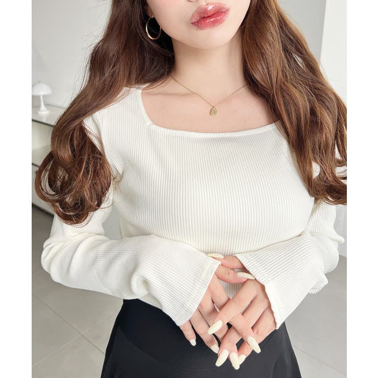 デコルテスクエアネック長袖リブトップス | moment+ | 詳細画像3 