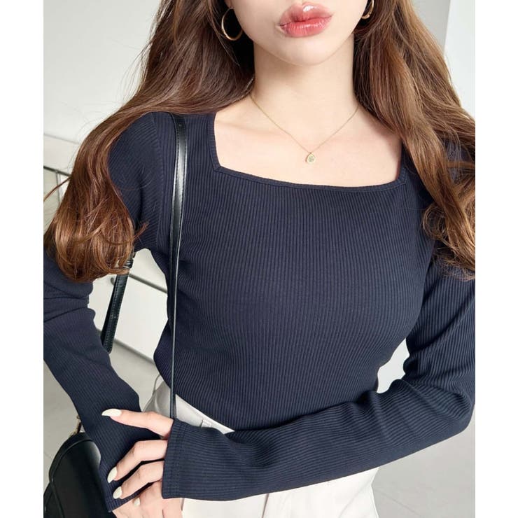 デコルテスクエアネック長袖リブトップス | moment+ | 詳細画像31 