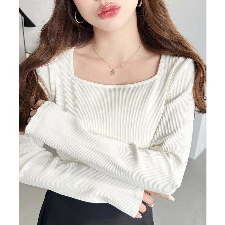 デコルテスクエアネック長袖リブトップス | moment+ | 詳細画像5 