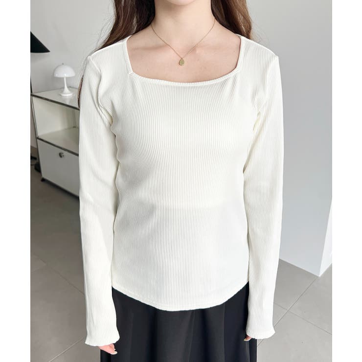 デコルテスクエアネック長袖リブトップス | moment+ | 詳細画像6 