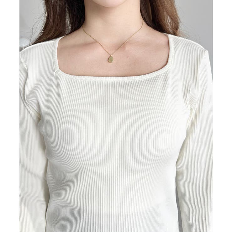 デコルテスクエアネック長袖リブトップス | moment+ | 詳細画像7 