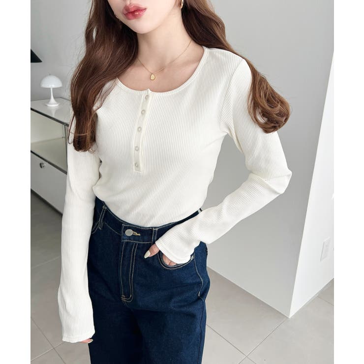 デコルテヘンリーネック長袖リブトップス | moment+ | 詳細画像10 