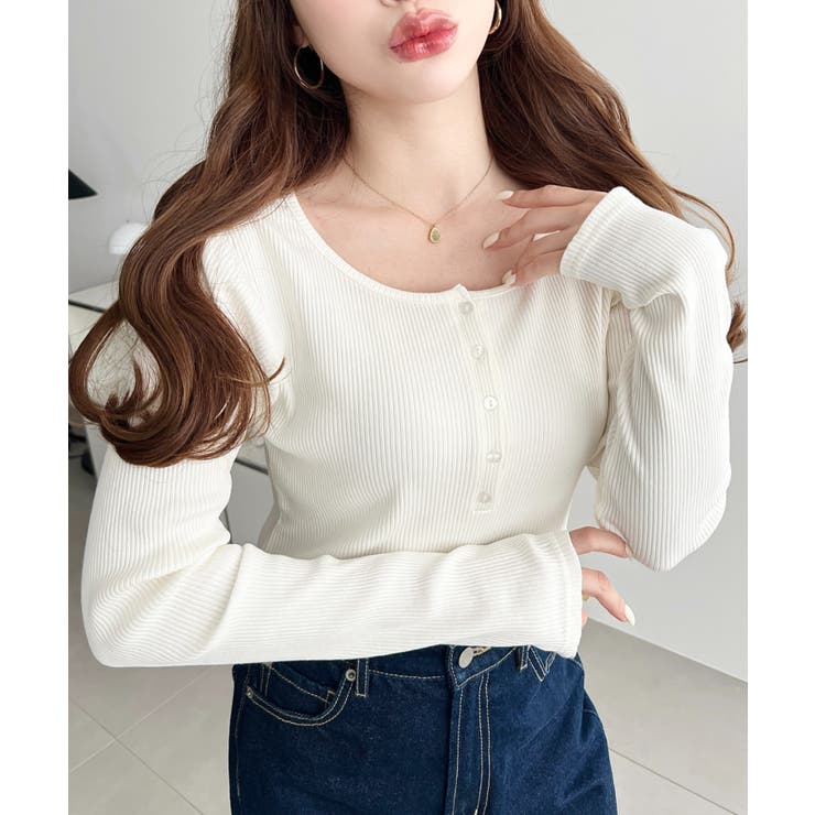 デコルテヘンリーネック長袖リブトップス | moment+ | 詳細画像11 