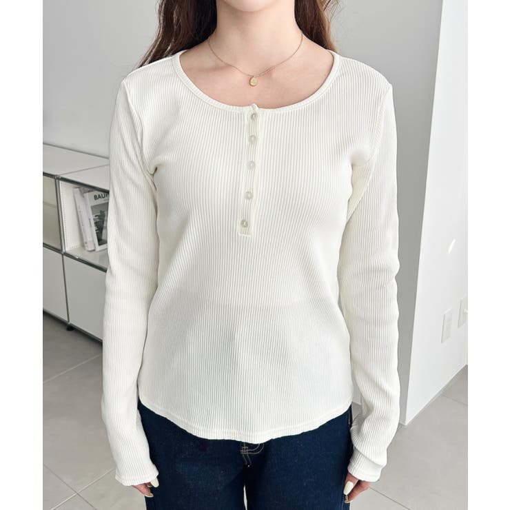 デコルテヘンリーネック長袖リブトップス | moment+ | 詳細画像13 