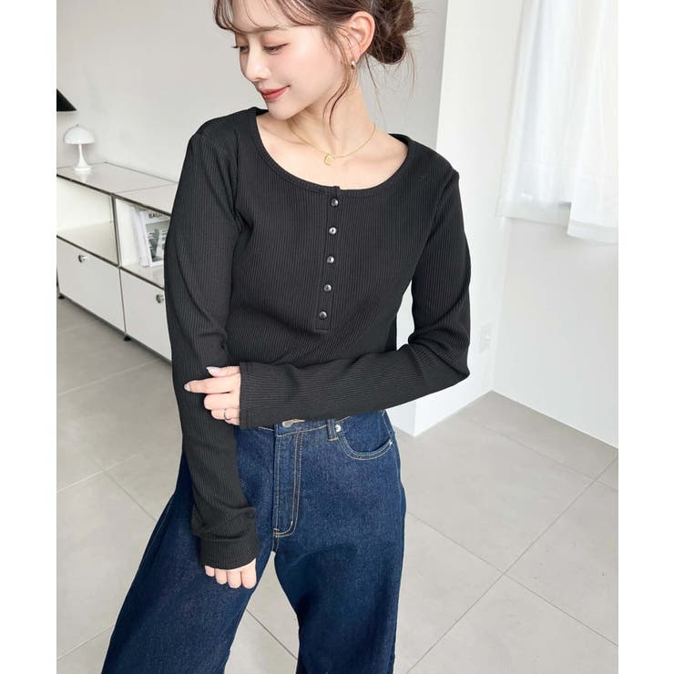 デコルテヘンリーネック長袖リブトップス | moment+ | 詳細画像18 