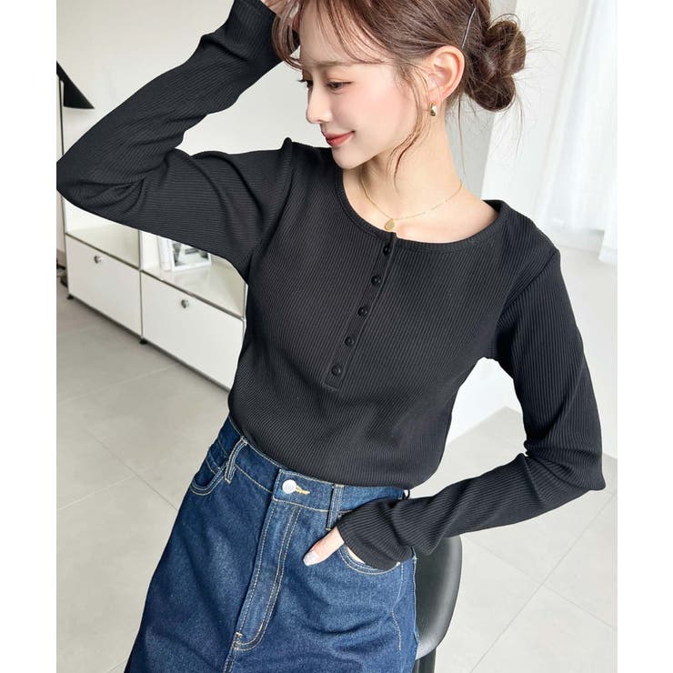 デコルテヘンリーネック長袖リブトップス | moment+ | 詳細画像21 