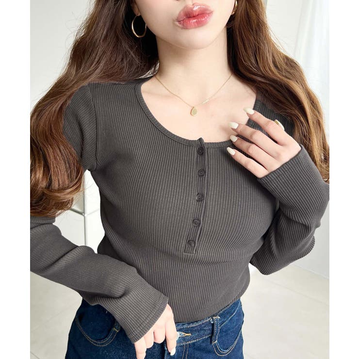 デコルテヘンリーネック長袖リブトップス | moment+ | 詳細画像22 