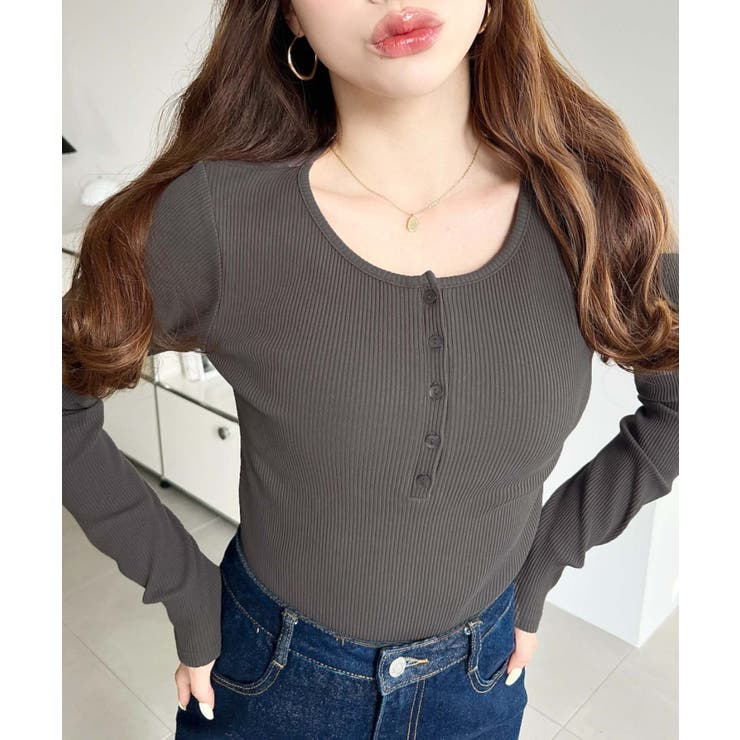 デコルテヘンリーネック長袖リブトップス | moment+ | 詳細画像24 