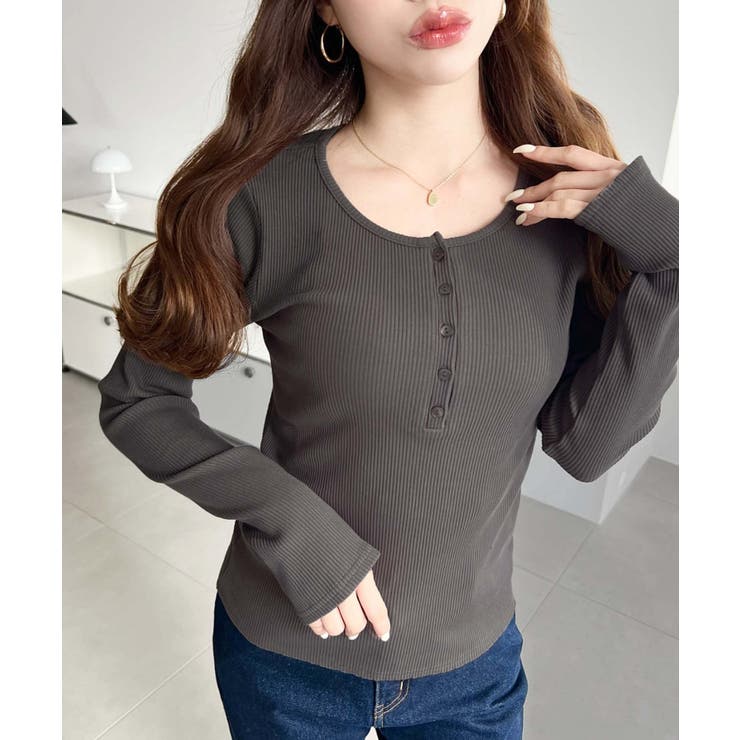 デコルテヘンリーネック長袖リブトップス | moment+ | 詳細画像26 