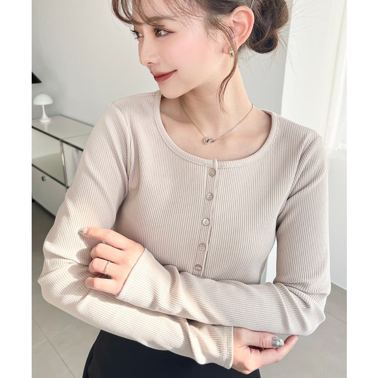 デコルテヘンリーネック長袖リブトップス | moment+ | 詳細画像28 