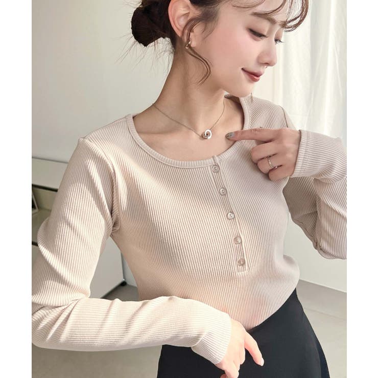 デコルテヘンリーネック長袖リブトップス | moment+ | 詳細画像29 