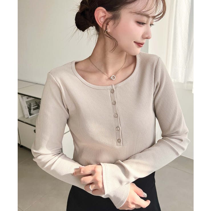 デコルテヘンリーネック長袖リブトップス | moment+ | 詳細画像30 