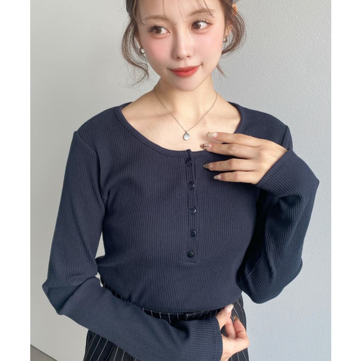 デコルテヘンリーネック長袖リブトップス | moment+ | 詳細画像31 