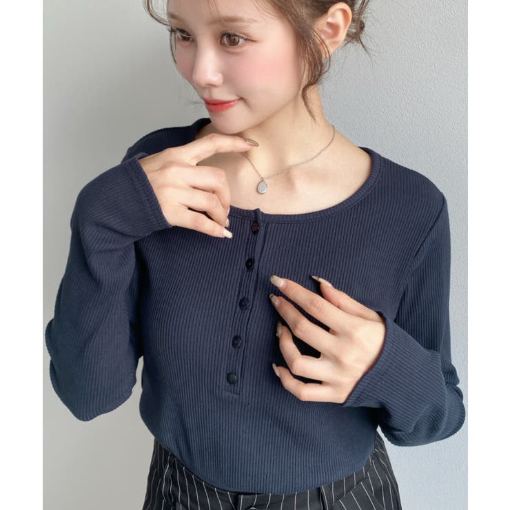 デコルテヘンリーネック長袖リブトップス | moment+ | 詳細画像33 