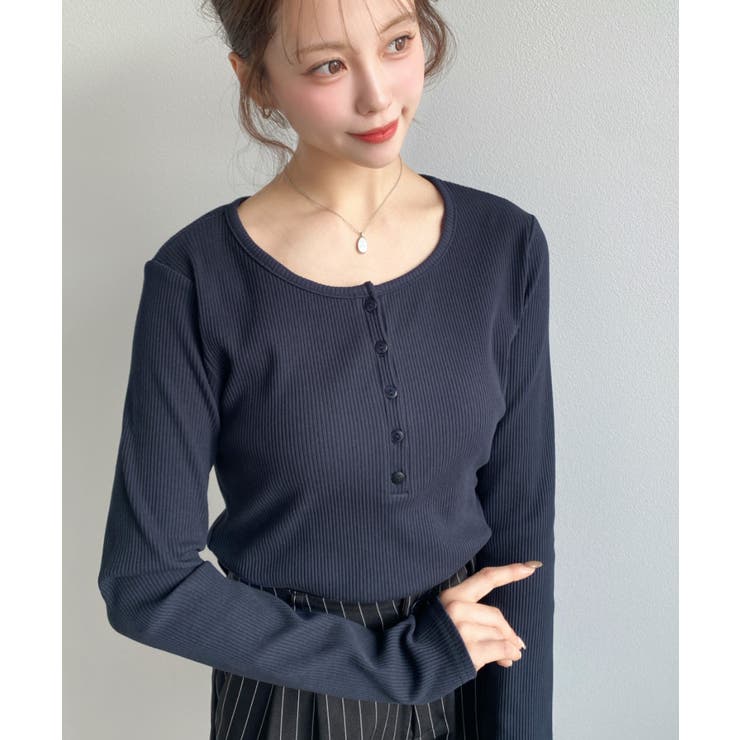 デコルテヘンリーネック長袖リブトップス | moment+ | 詳細画像34 