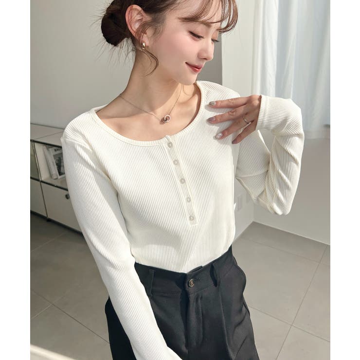 デコルテヘンリーネック長袖リブトップス | moment+ | 詳細画像4 