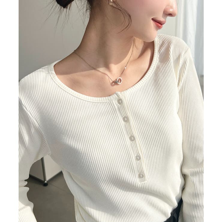 デコルテヘンリーネック長袖リブトップス | moment+ | 詳細画像5 