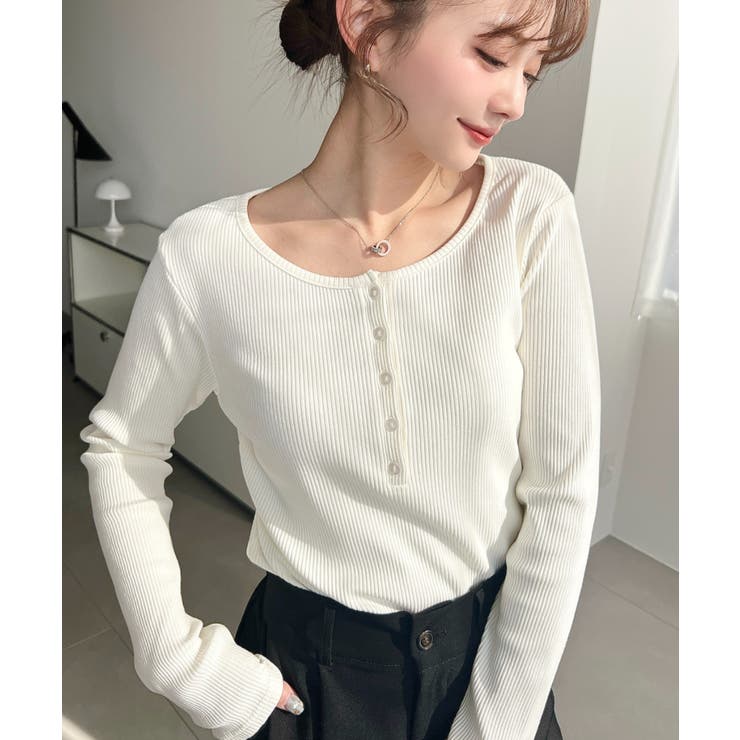 デコルテヘンリーネック長袖リブトップス | moment+ | 詳細画像6 