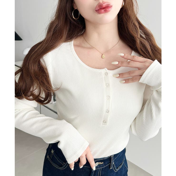 デコルテヘンリーネック長袖リブトップス | moment+ | 詳細画像8 