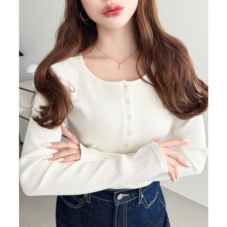 デコルテヘンリーネック長袖リブトップス | moment+ | 詳細画像9 