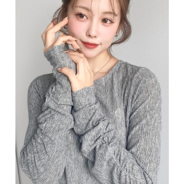 クルーネック袖ギャザー長袖シアークレープトップス | moment+ | 詳細画像13 