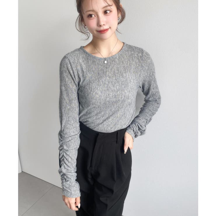 クルーネック袖ギャザー長袖シアークレープトップス | moment+ | 詳細画像16 