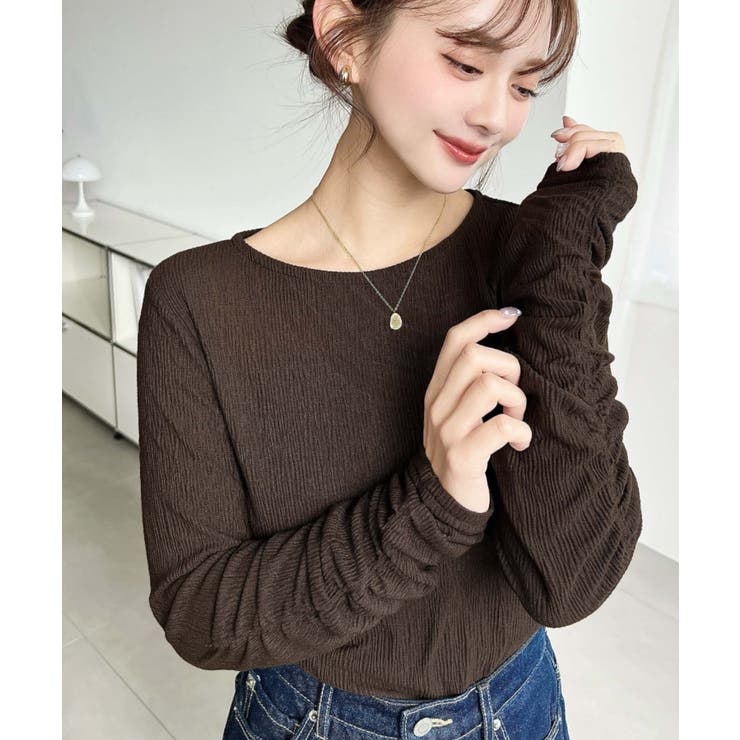 クルーネック袖ギャザー長袖シアークレープトップス | moment+ | 詳細画像20 