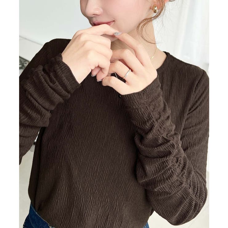 クルーネック袖ギャザー長袖シアークレープトップス | moment+ | 詳細画像22 