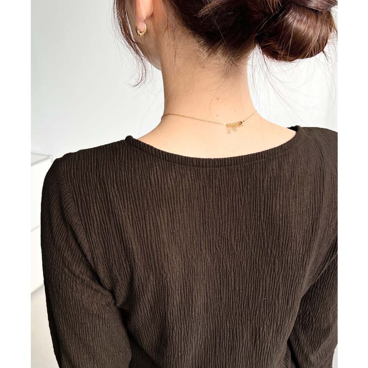 クルーネック袖ギャザー長袖シアークレープトップス | moment+ | 詳細画像26 