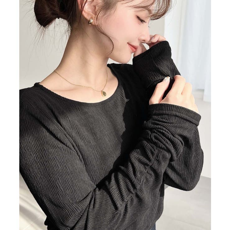 クルーネック袖ギャザー長袖シアークレープトップス | moment+ | 詳細画像7 