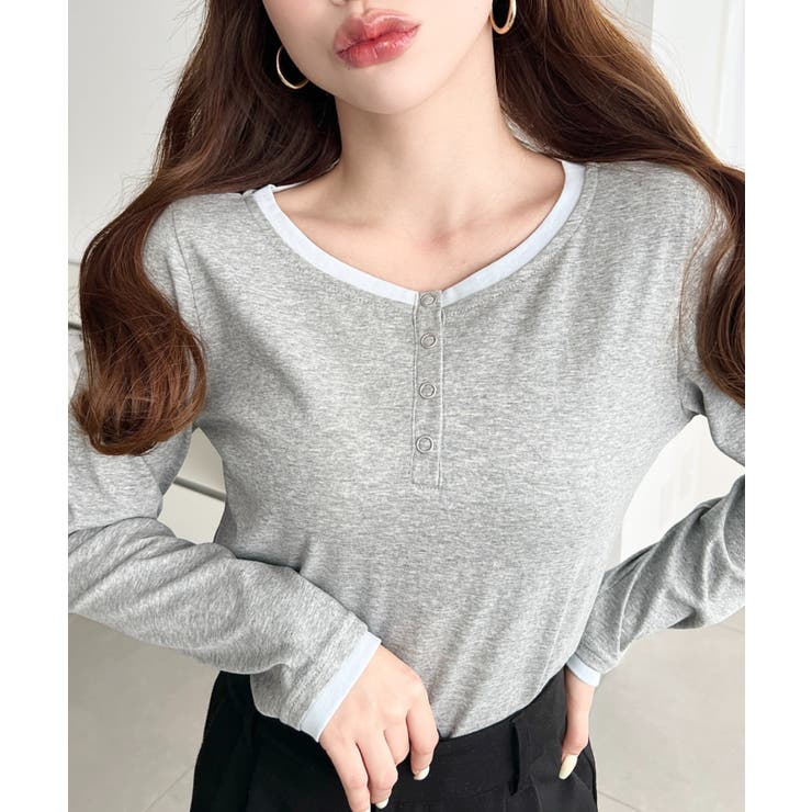 配色レイヤードライクヘンリーネックシアーロンT | moment+ | 詳細画像13 