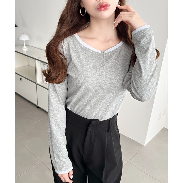 配色レイヤードライクヘンリーネックシアーロンT | moment+ | 詳細画像14 