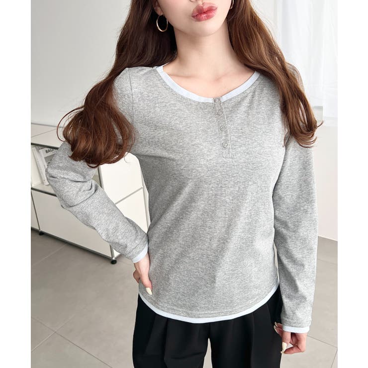 配色レイヤードライクヘンリーネックシアーロンT | moment+ | 詳細画像16 