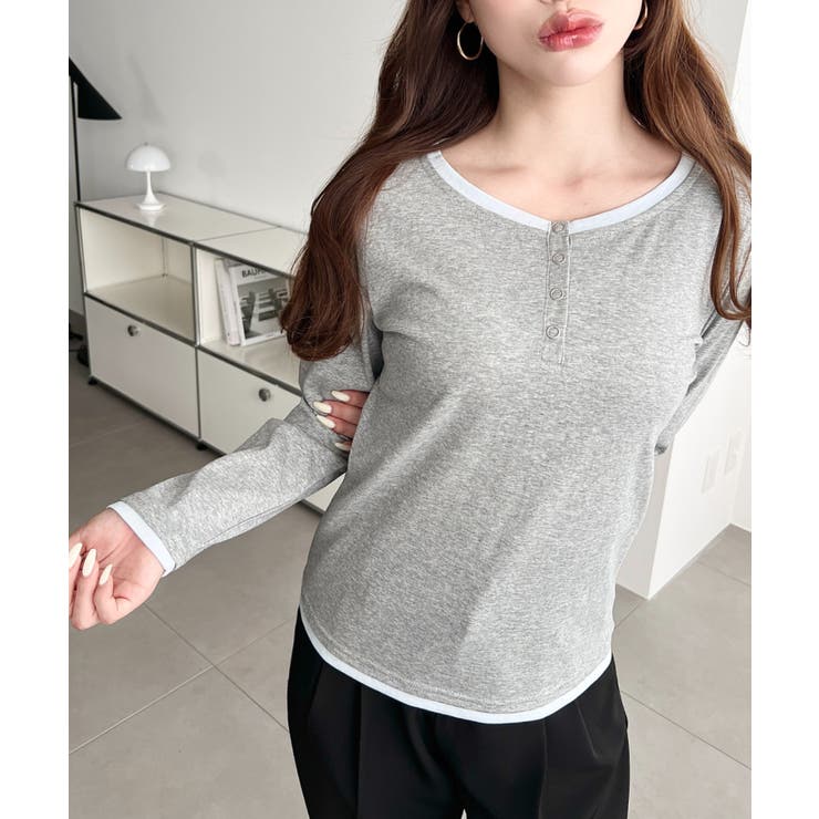 配色レイヤードライクヘンリーネックシアーロンT | moment+ | 詳細画像17 