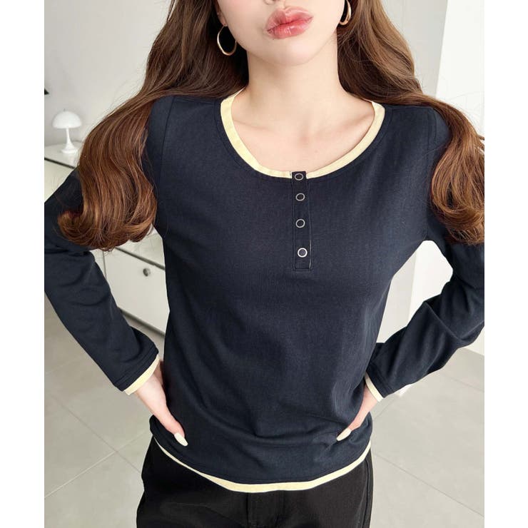 配色レイヤードライクヘンリーネックシアーロンT | moment+ | 詳細画像18 