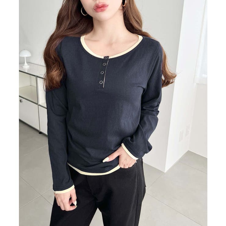 配色レイヤードライクヘンリーネックシアーロンT | moment+ | 詳細画像19 