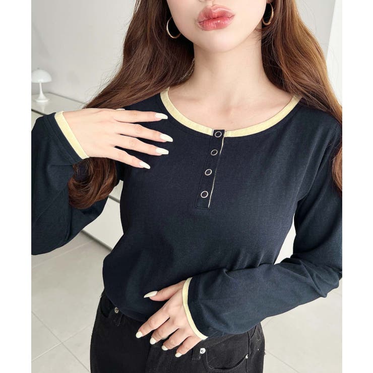 配色レイヤードライクヘンリーネックシアーロンT | moment+ | 詳細画像20 