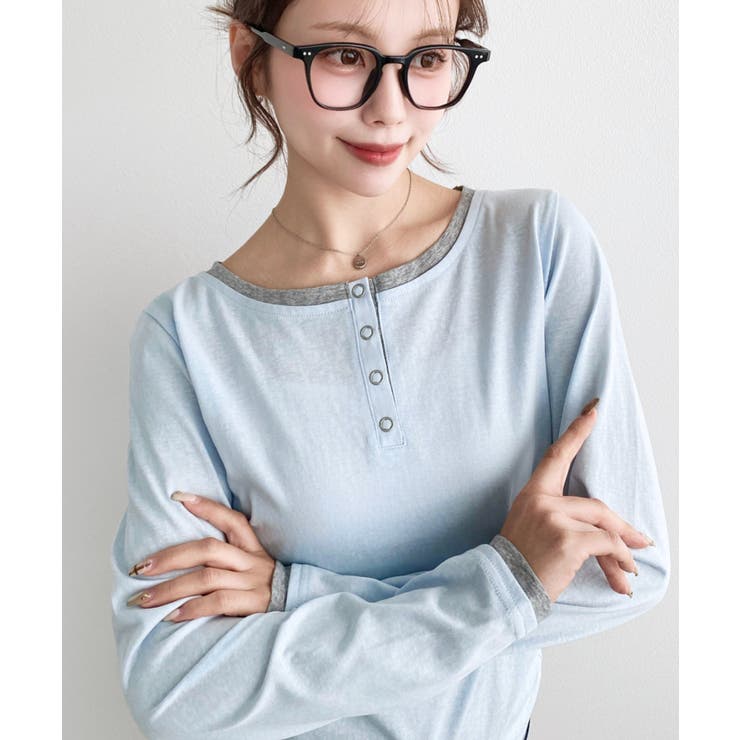 配色レイヤードライクヘンリーネックシアーロンT | moment+ | 詳細画像23 