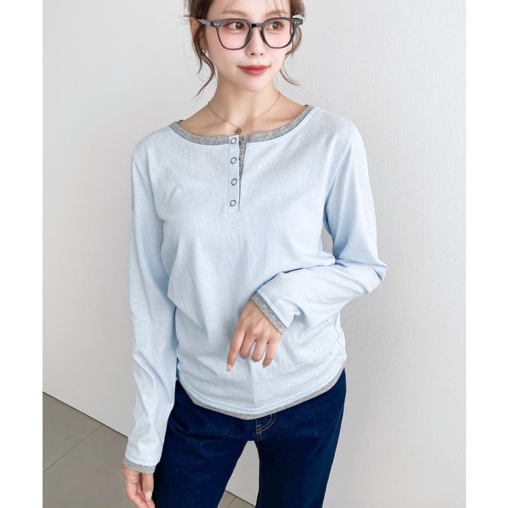 配色レイヤードライクヘンリーネックシアーロンT | moment+ | 詳細画像26 