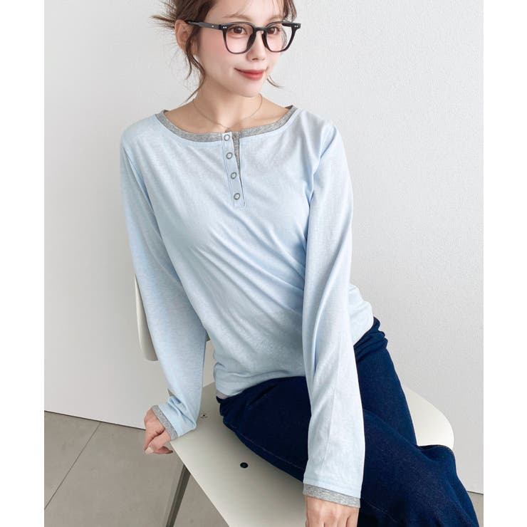 配色レイヤードライクヘンリーネックシアーロンT | moment+ | 詳細画像27 