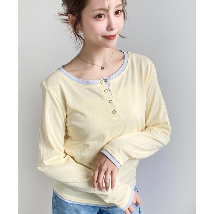 配色レイヤードライクヘンリーネックシアーロンT | moment+ | 詳細画像28 