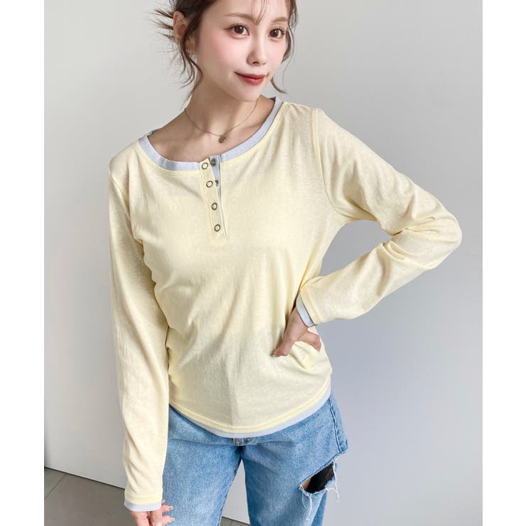 配色レイヤードライクヘンリーネックシアーロンT | moment+ | 詳細画像29 