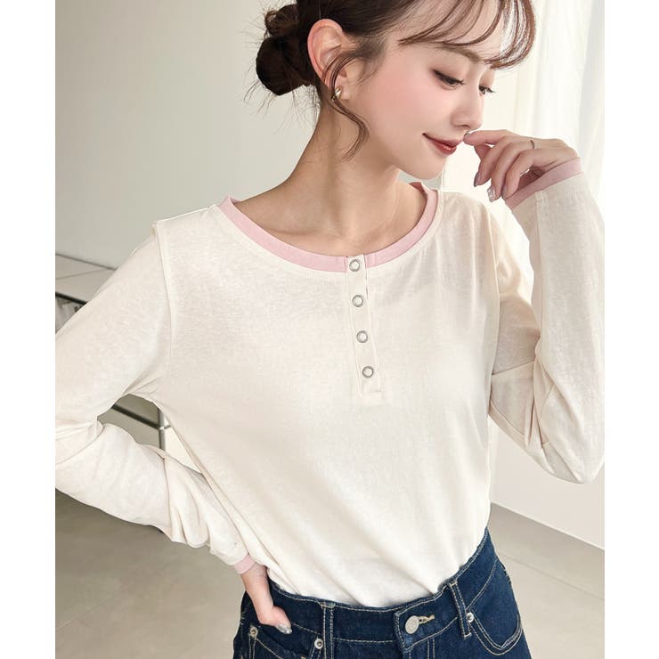 配色レイヤードライクヘンリーネックシアーロンT | moment+ | 詳細画像3 