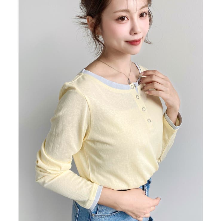 配色レイヤードライクヘンリーネックシアーロンT | moment+ | 詳細画像32 