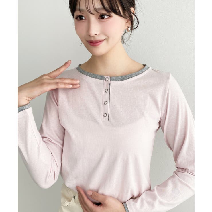 配色レイヤードライクヘンリーネックシアーロンT | moment+ | 詳細画像33 