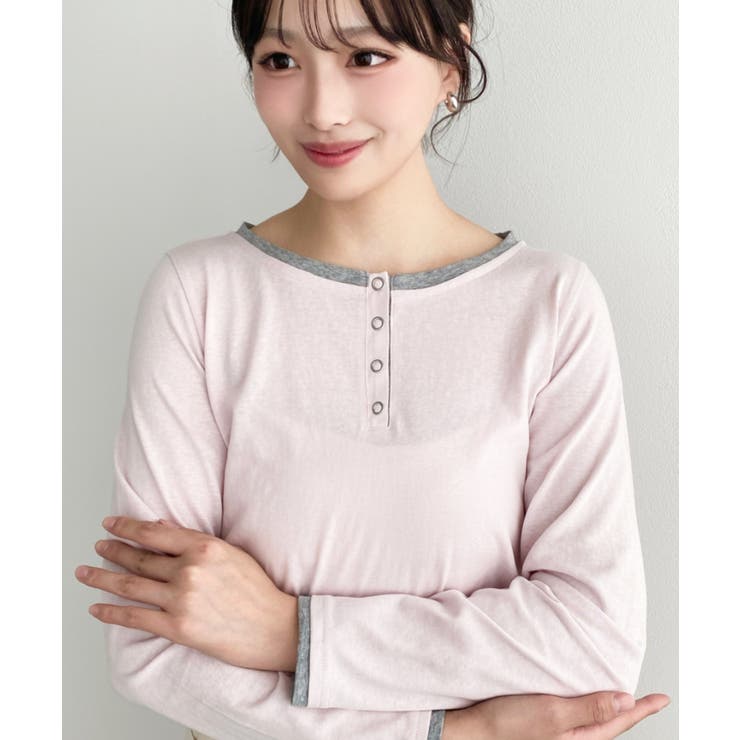 配色レイヤードライクヘンリーネックシアーロンT | moment+ | 詳細画像34 